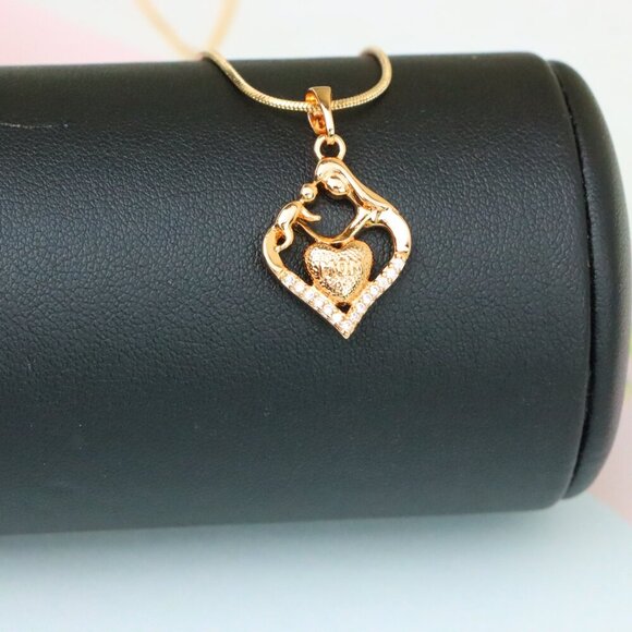 "Rose Gold Mom and Child Heart Pendant with Crystals Gift for Mom, XPPT1486 - Picture 4 of 12